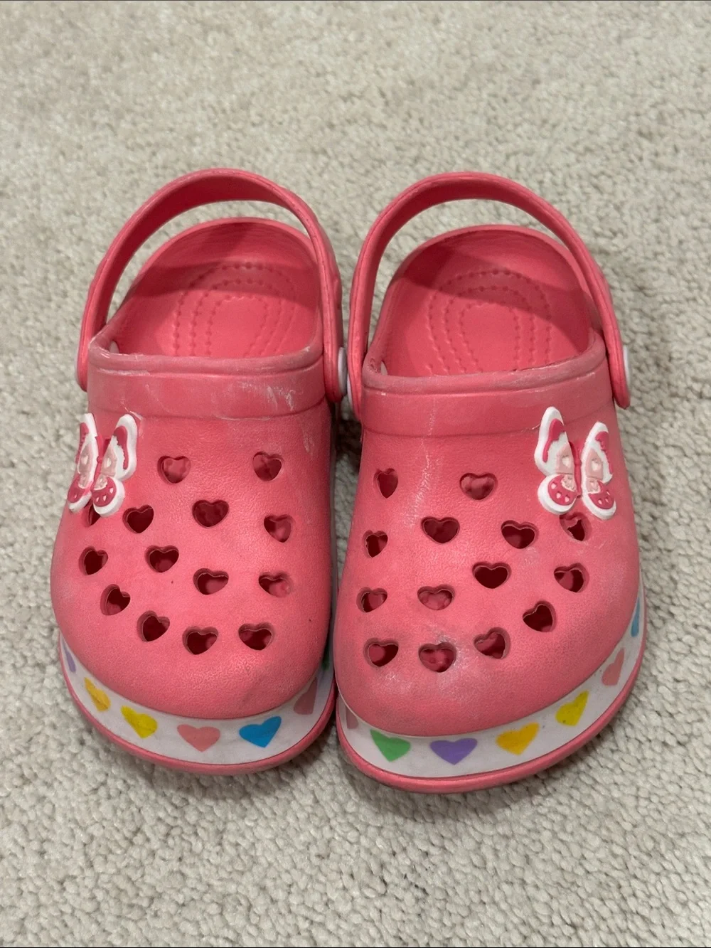 Source Unknown Pink Kids Heart Clog Sandals with Rainbow Trim